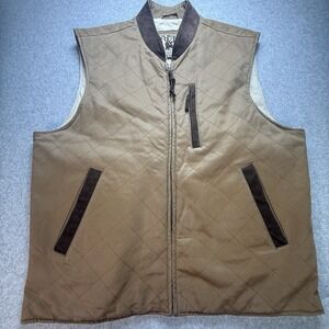 Madison Creek Outfitters Vest Men Sz L Tan Twill Quilted Leather Concealed Carry